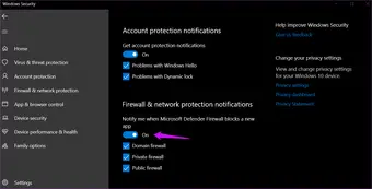 Habilitar Deshabilitar notificaciones de firewall de Windows 10 5