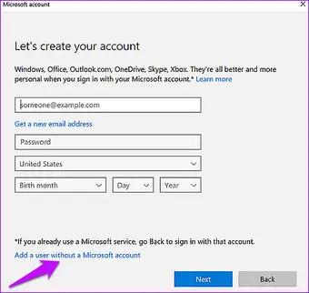 Agregar un usuario sin cuenta de Microsoft