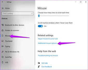 Configuración de Windows opciones adicionales del mouse