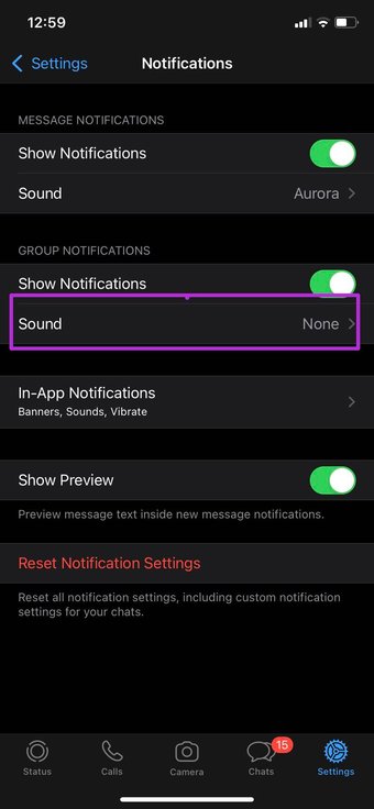Verifique el sonido de notificación de whatsapp en i Phone
