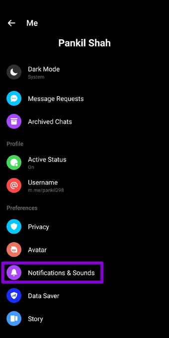 Configuración de notificaciones de Messenger