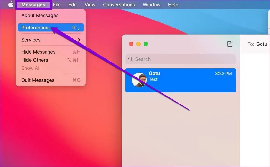Preferencia de mensajes en Mac