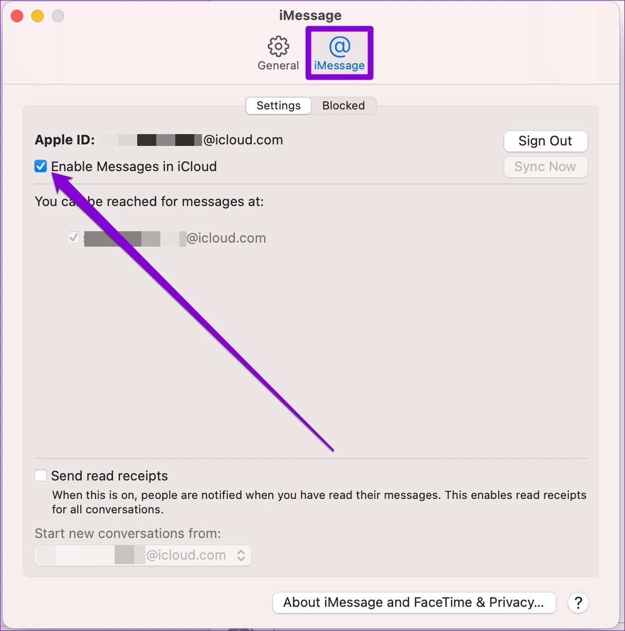 Configuración de mensajes en Mac