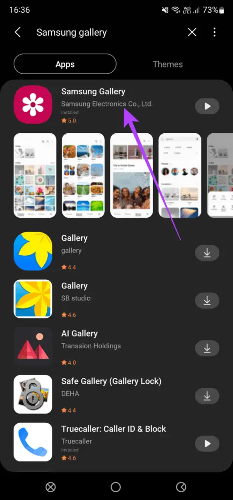 Aplicación de galería de Samsung