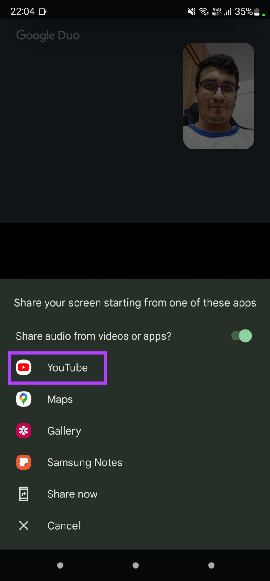 Compartir pantalla en Duo